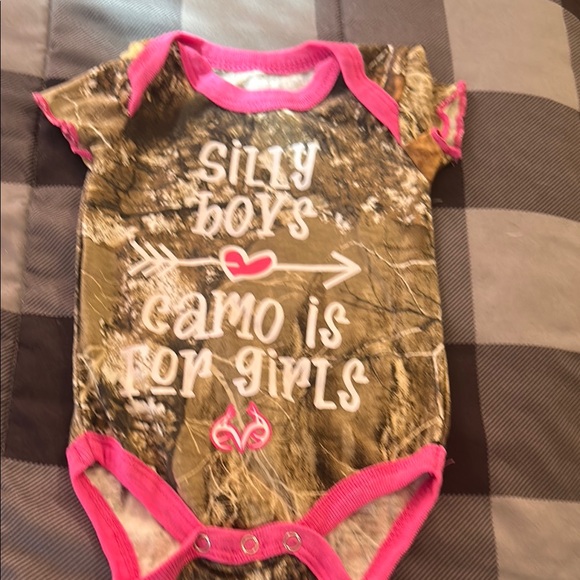 Real tree Camo and Pink Kids One Piece “Silly Boys Camo is for Girls” - Picture 1 of 5